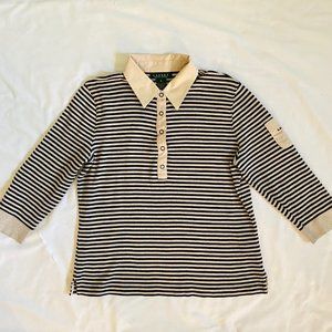 Ralph Lauren Collared Black White Striped Blouse